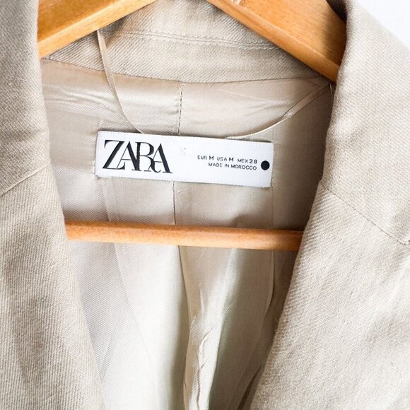 Zara Classic Beige 100% Linen Blazer Menswear Style M - Picture 4 of 6